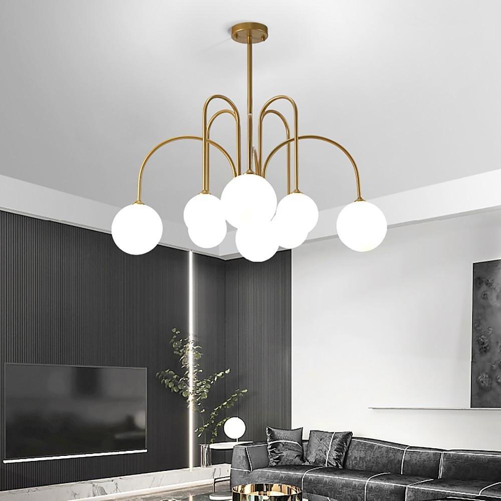 Sputnik Multi-light White Ball Glass Shade Pendant Lights Gold/Black Curved Linear Chandelier