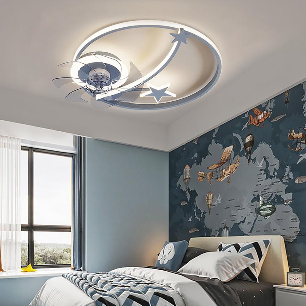 Circle Star Shaped Flush Mount Baby Kids Ceiling Fans with Lights and Remote