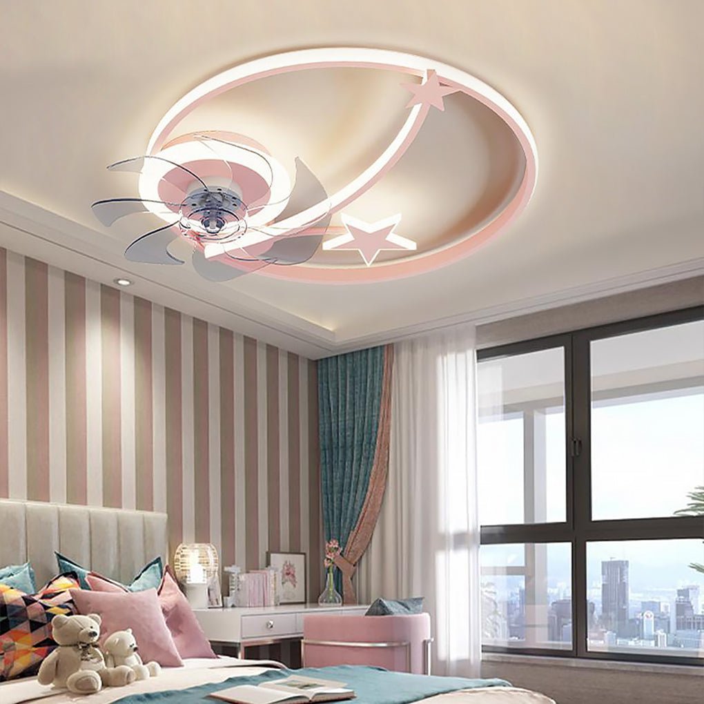 Circle Star Shaped Flush Mount Baby Kids Ceiling Fans with Lights and Remote