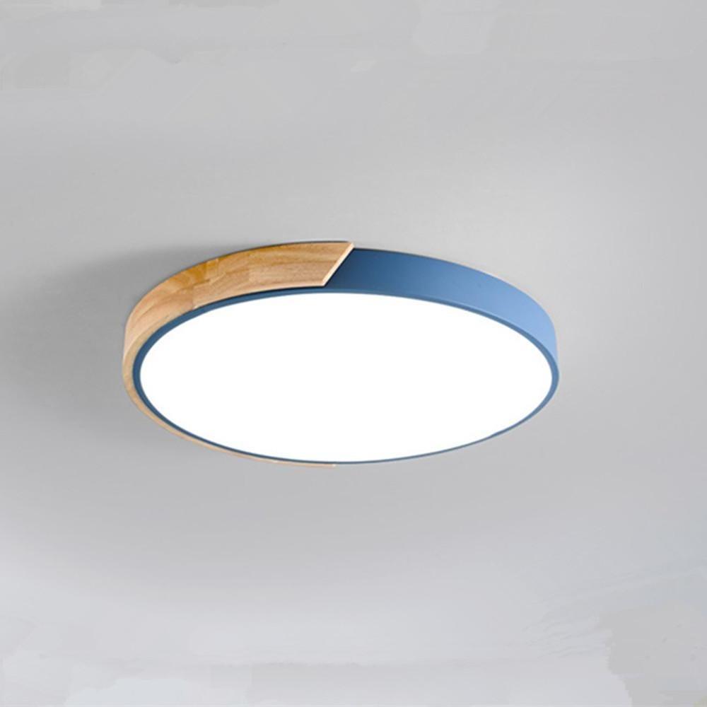 Circular Modern LED Metal Wood Flush Mount Ceiling Light for Living Room