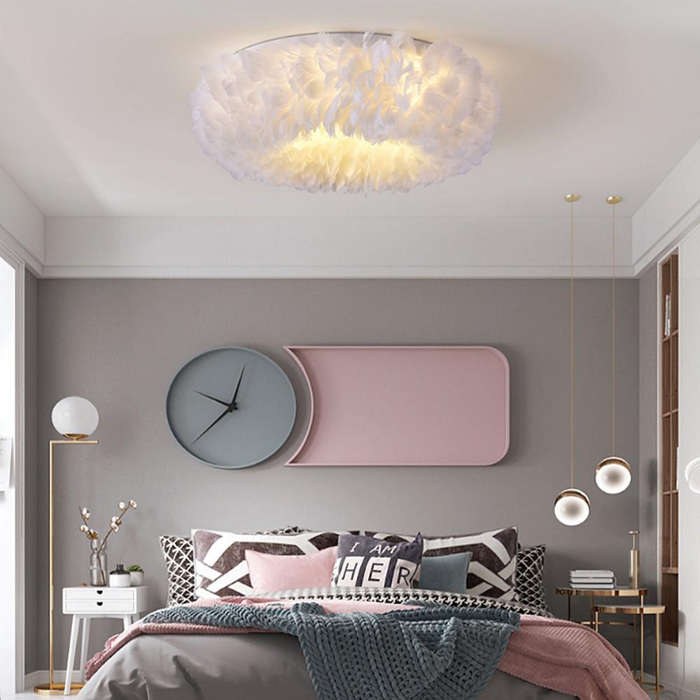 Round Feathers LED Nordic Ceiling Lights Flush Mount Lighting Chandelier