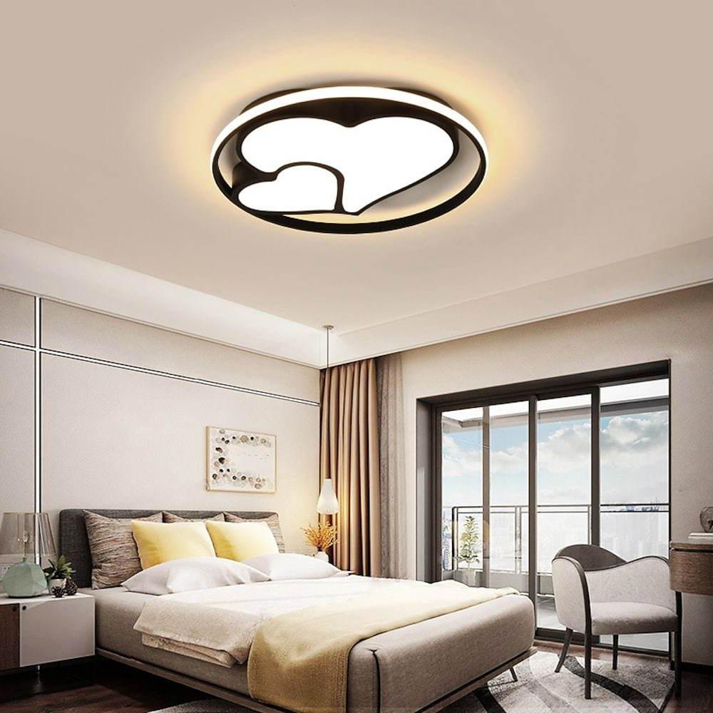 2 Heart Circle Dimmable LED Modern Flush Mount Ceiling Light with Remote