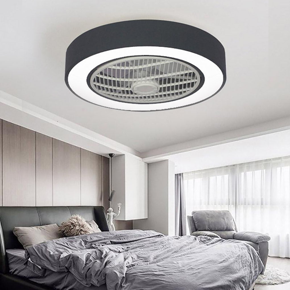 Compact Round Iron Modernized Flush Mount Bladeless Ceiling Fan With LED Lights