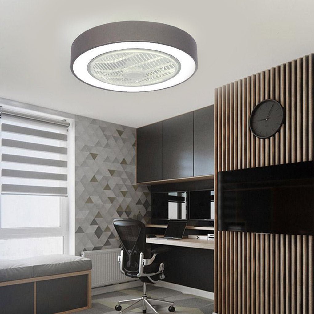 Compact Round Iron Modernized Flush Mount Bladeless Ceiling Fan With LED Lights