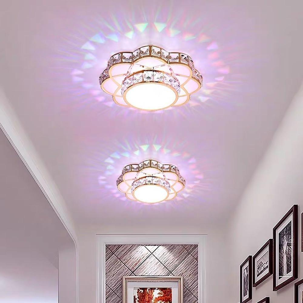 Flower Effect Metal Crystal LED Flush Mount Ceiling Light for Hallway Entryway Lighting