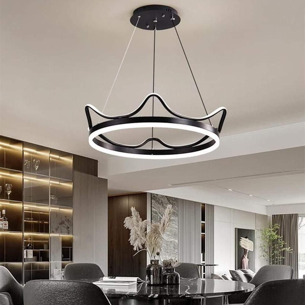 Dimmable Round LED Ring Chandelier Crown Design Modern Aluminum & Acrylic Pendant Light for Living Room