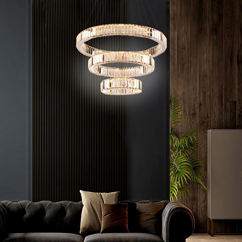 Chrome Crystal 3-Tier Pendant Light Modern Chandelier