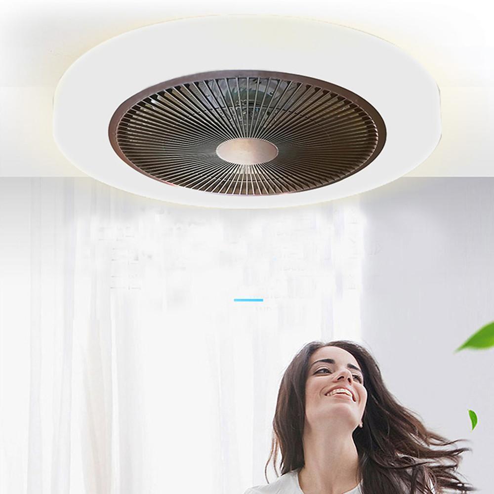 Rounded Linear Flush Mount Bladeless Ceiling Fans with Lights LED Living Room Ceiling Lights