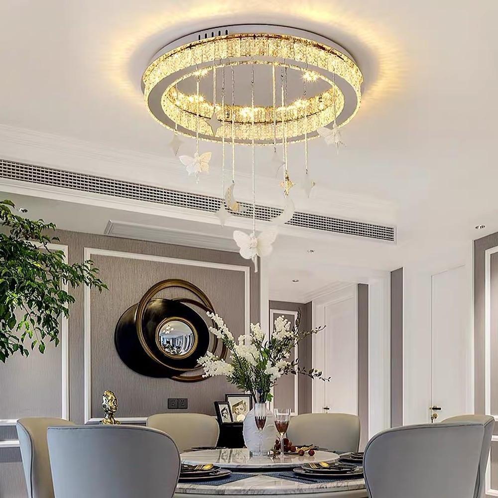 Circular Electroplated Metal Crystal LED Modern Chandeliers Flush Mount Lighting