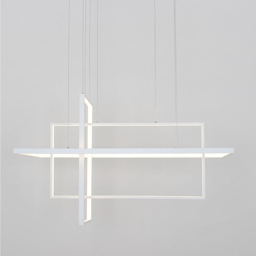 31.5'' Three-Part Futuristic Square Rectangular Hybrid Aluminum Chandelier with Capable Ambient Lights