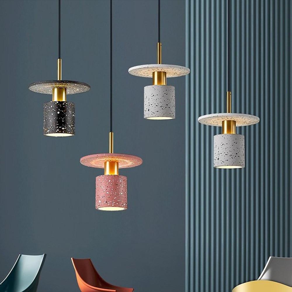 Terrazzo-Inspired Cement Cylinder LED Pendant Lights Modern Island Lighting