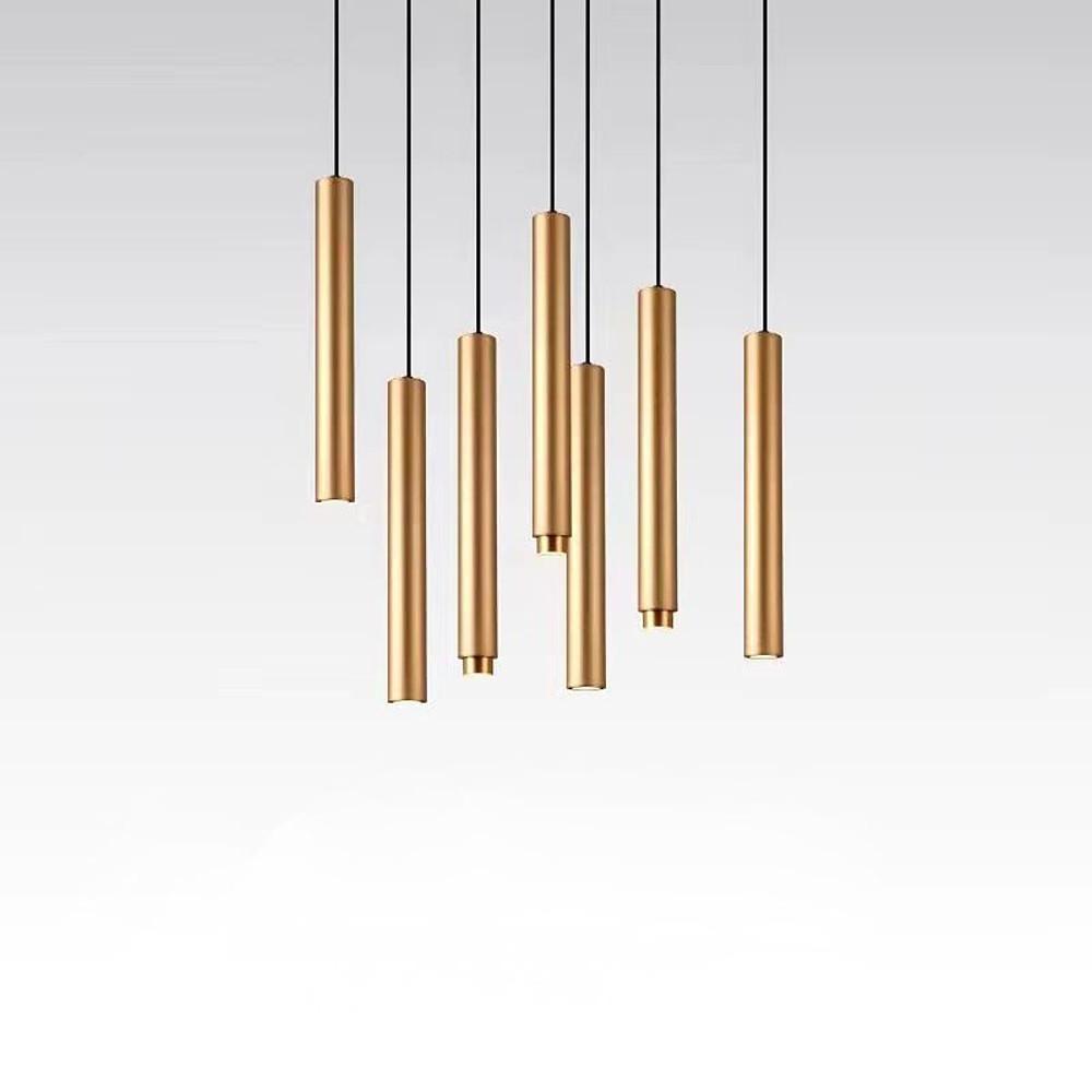 Elongated Cylindrical Shaped LED Gold Modern Pendant Light Island Lights