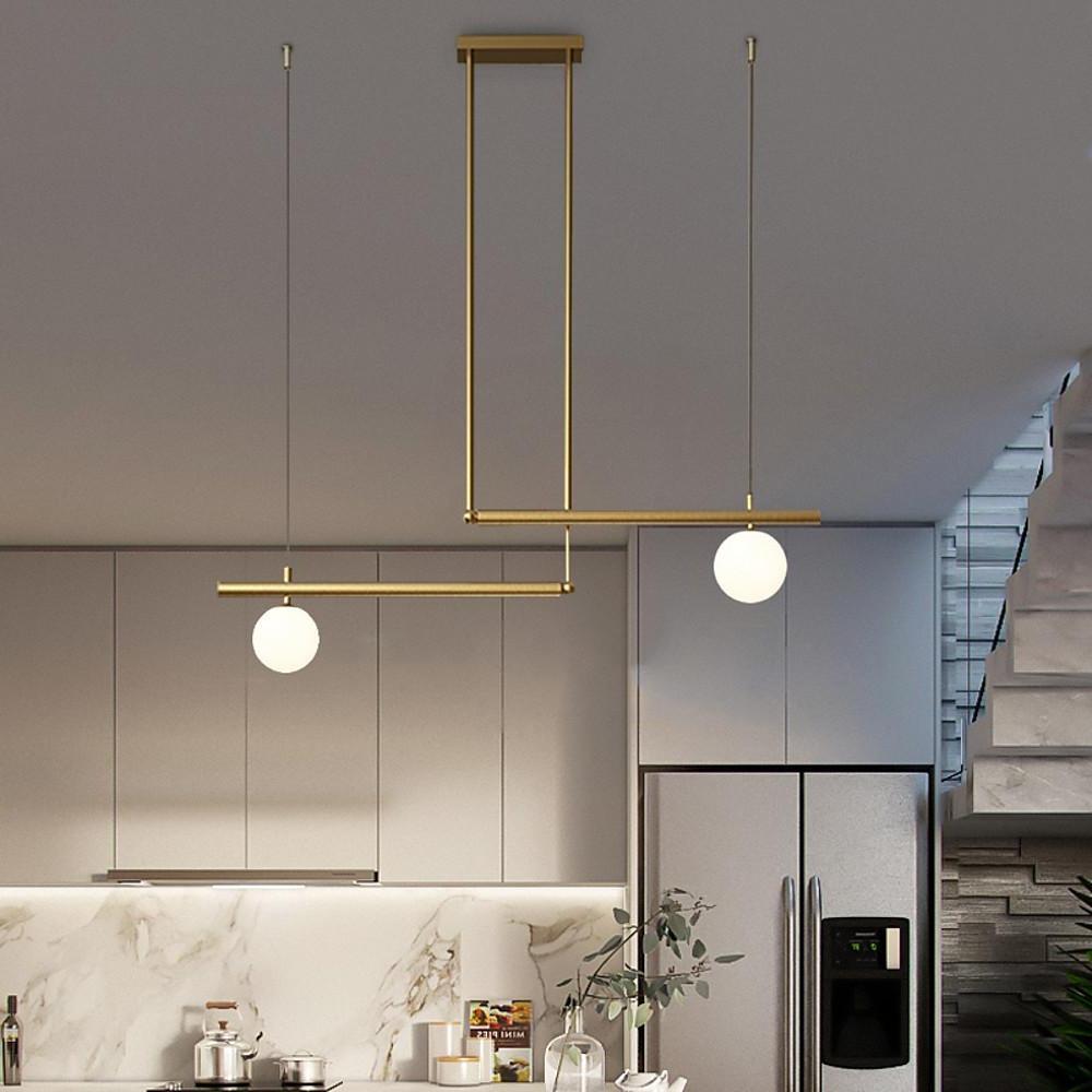 Minimalist Modern Linear Globe Pendant Lighting Copper Glass Kitchen & Dining Room Light