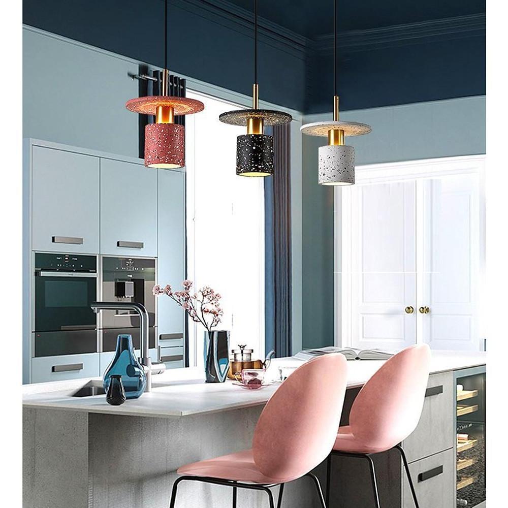 Terrazzo-Inspired Cement Cylinder LED Pendant Lights Modern Island Lighting