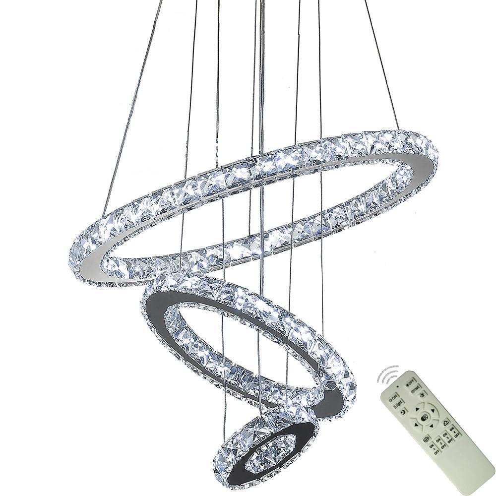 3-Ring Adjustable Circles Tiered Crystal Bling Hanging Modern Chandeliers