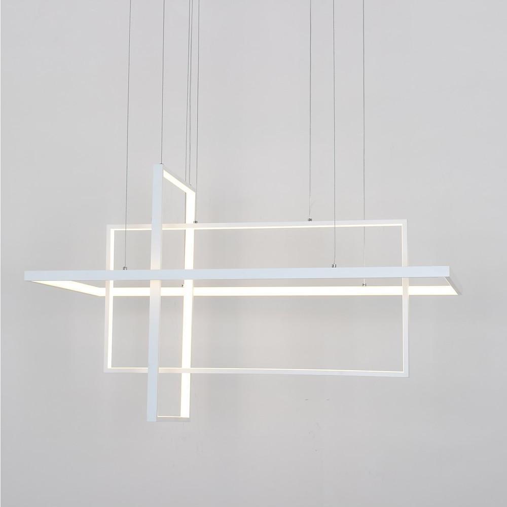 31.5'' Three-Part Futuristic Square Rectangular Hybrid Aluminum Chandelier with Capable Ambient Lights