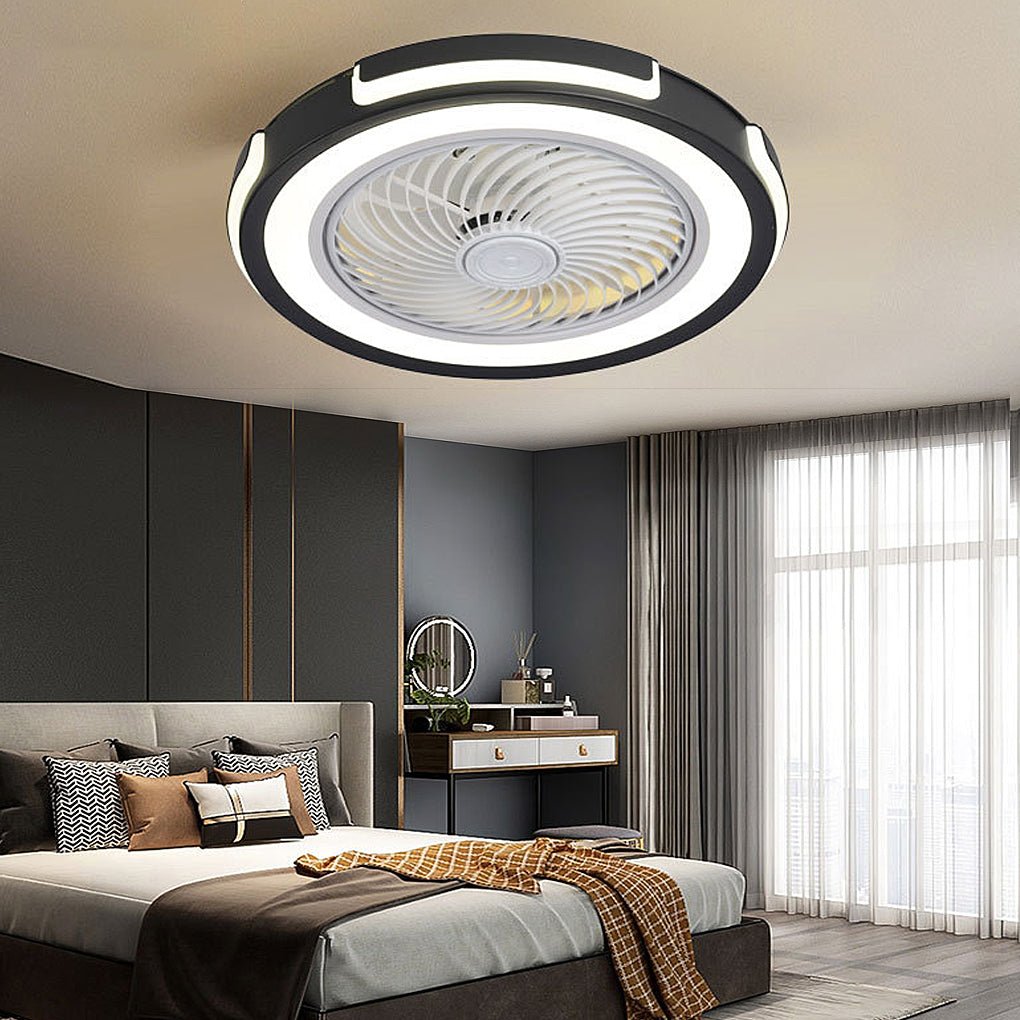 Dimmable LED Bladeless Ceiling Fan Light Flush Mount Ceiling Fan Lamp with Remote Control