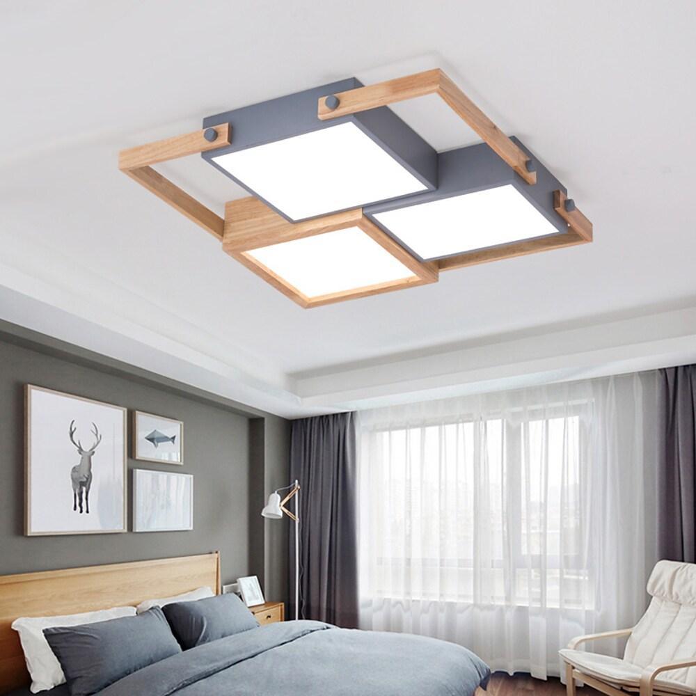 Modern Scandinavian LED Flush Mount Ceiling Light with Wooden Frames for Sleek Interiors