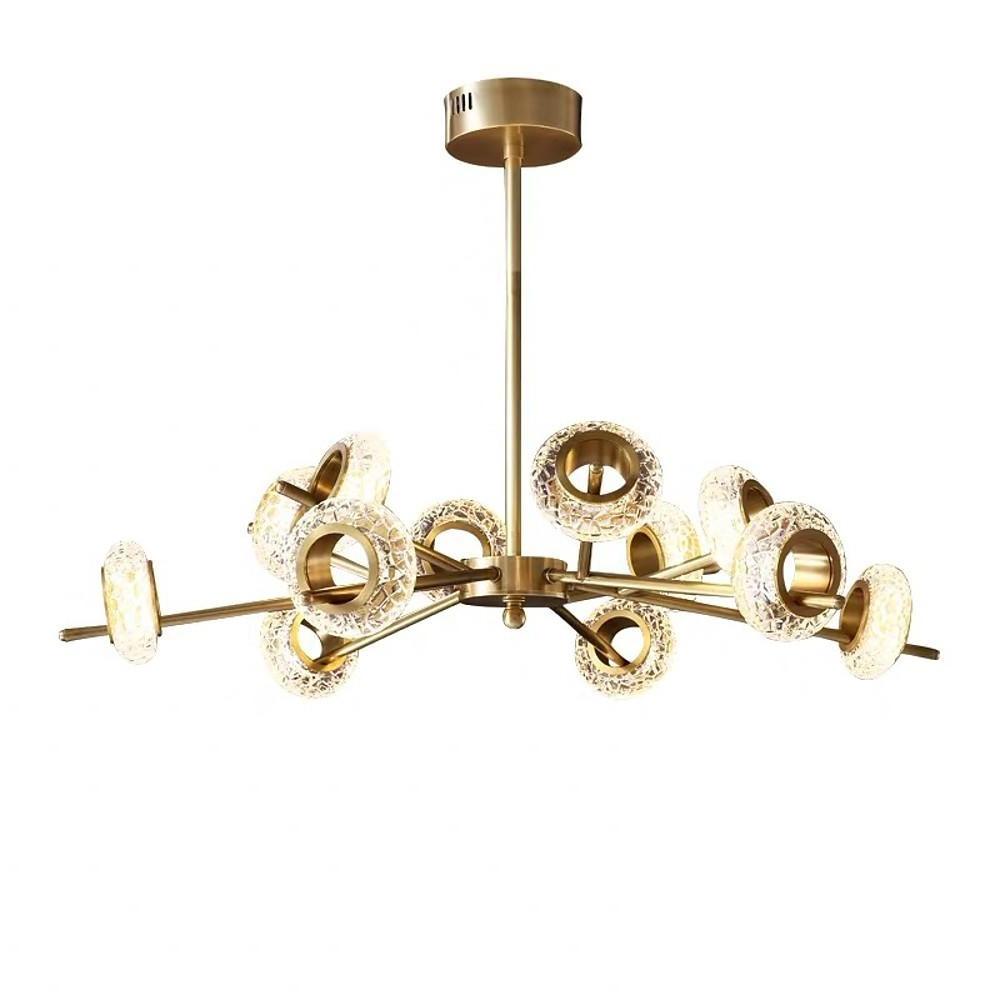 Modern Brass LED Chandelier with Ring Crystal Shades