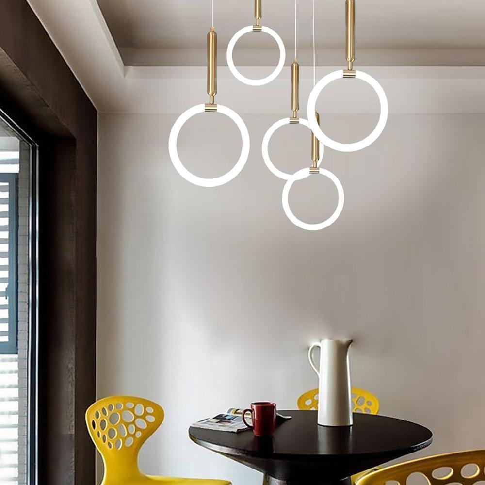 Circle Cylinder Island Pendant Lighting Metal Silica Gel LED Ceiling Light