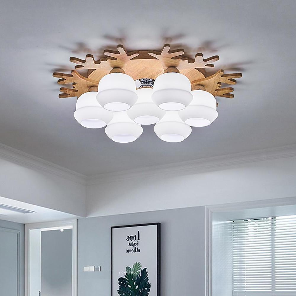 Globes Cluster Modern Bamboo Glass LED Flush Mount Ceiling Lights for Bedroom