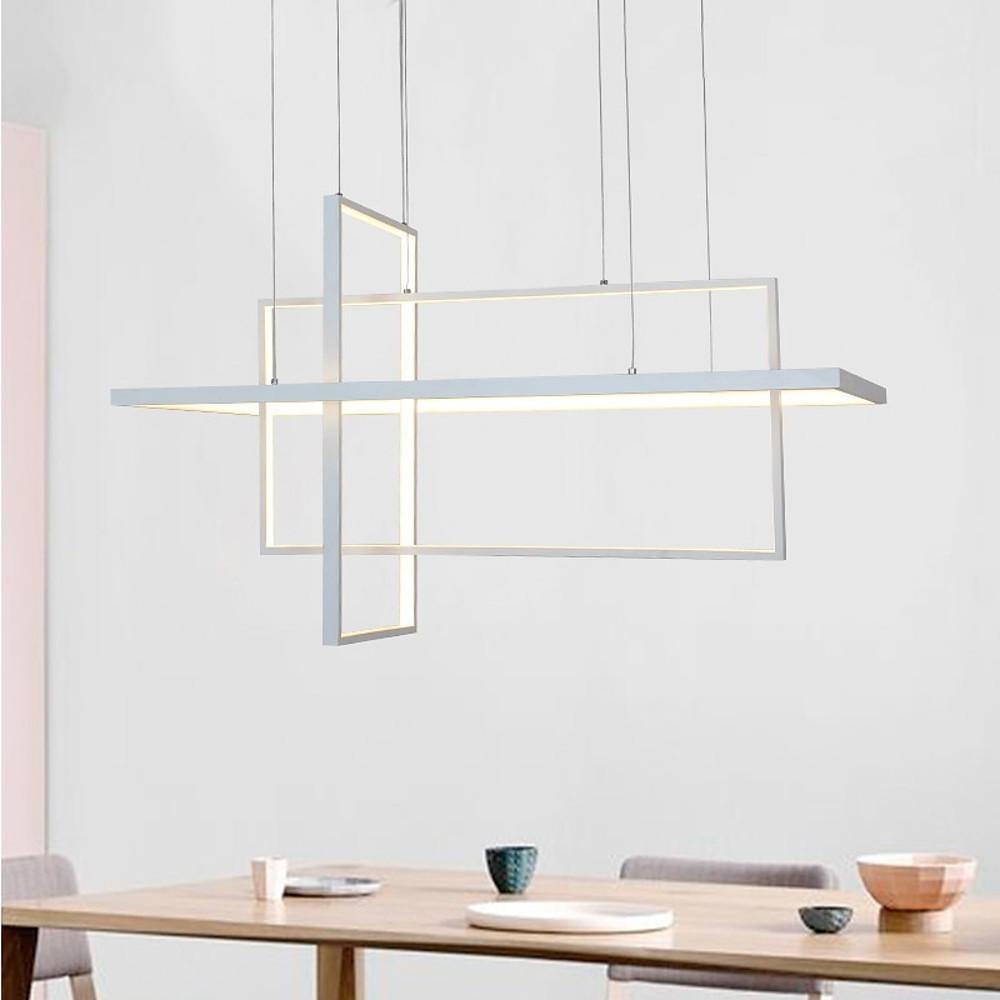 31.5'' Three-Part Futuristic Square Rectangular Hybrid Aluminum Chandelier with Capable Ambient Lights