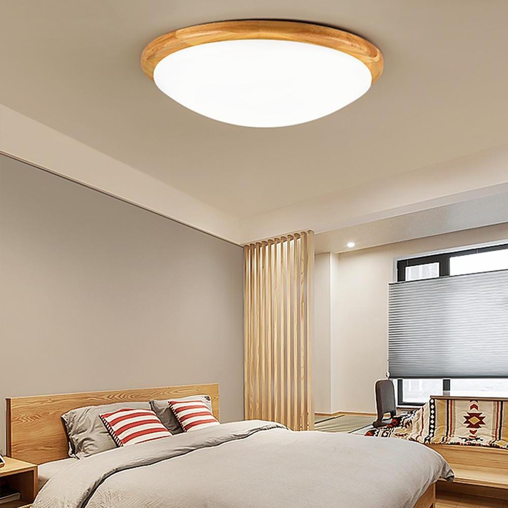 14'' LED Dimmable Wood Flush Mount Light Nordic LED Bamboo Bedroom Ceiling Lights