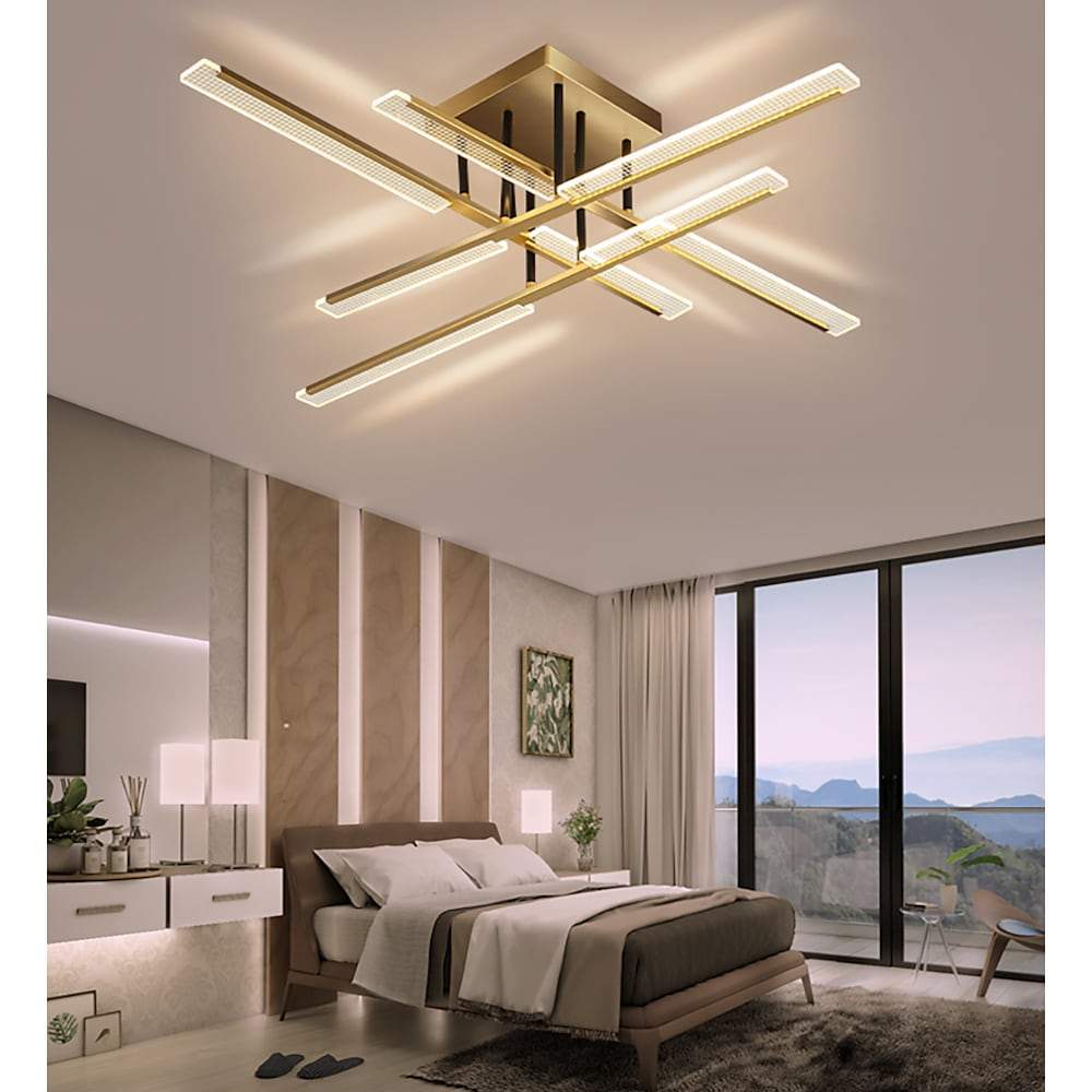 Linear Display Ornate Metal LED Flush Mount Ceiling Light for Living Room