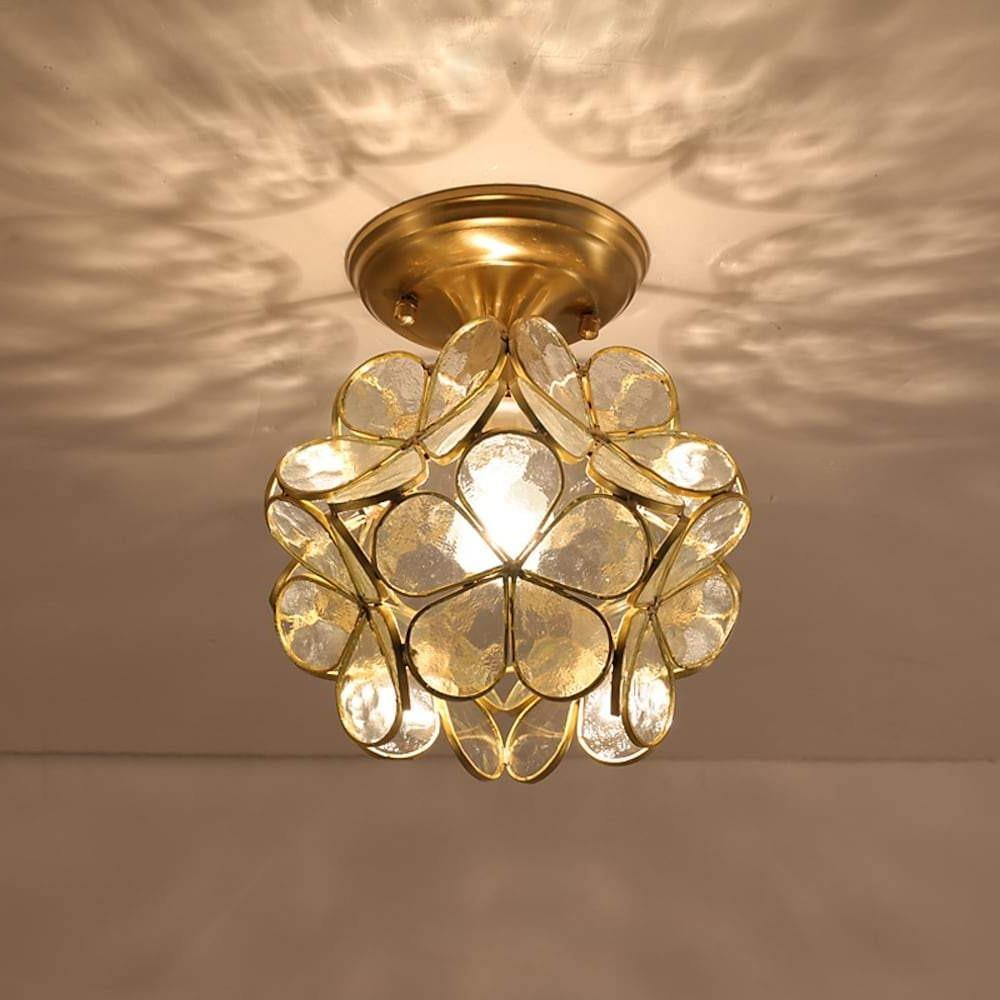 Candelabra Flower Hallway Flush Mount Lighting Copper Glass LED Ceiling Light