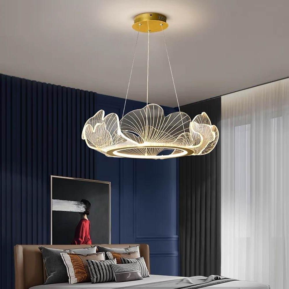 Sea-Inspired Elegant Wave Round Acrylic Chandelier with Gold Finish - 33inch Wide LED Ceiling Light