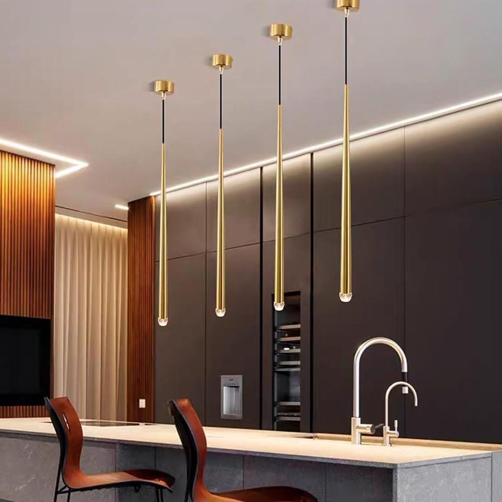 Elongated Cylinder Island Kitchen Pendant Lighting Metal Acrylic Pendant Lighting