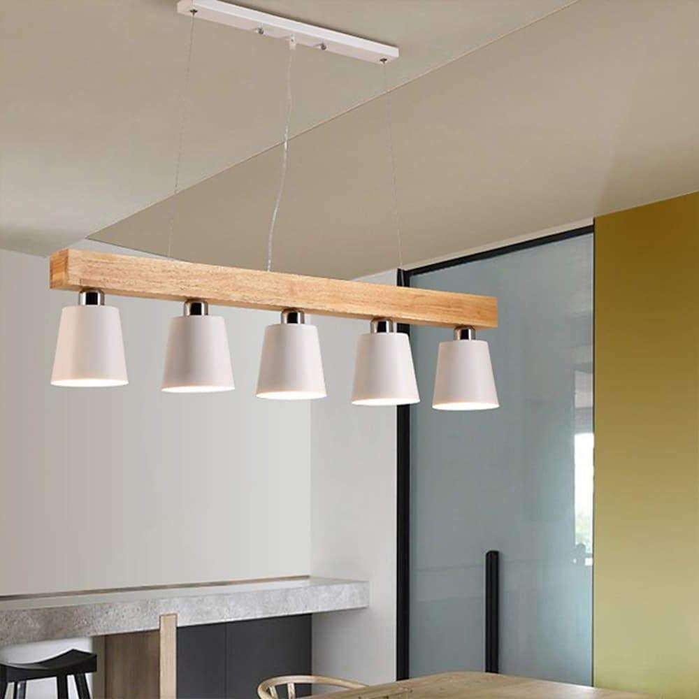 Row Of Lights Farmhouse Pendant Light Metal Wood Bamboo Pendant Lighting