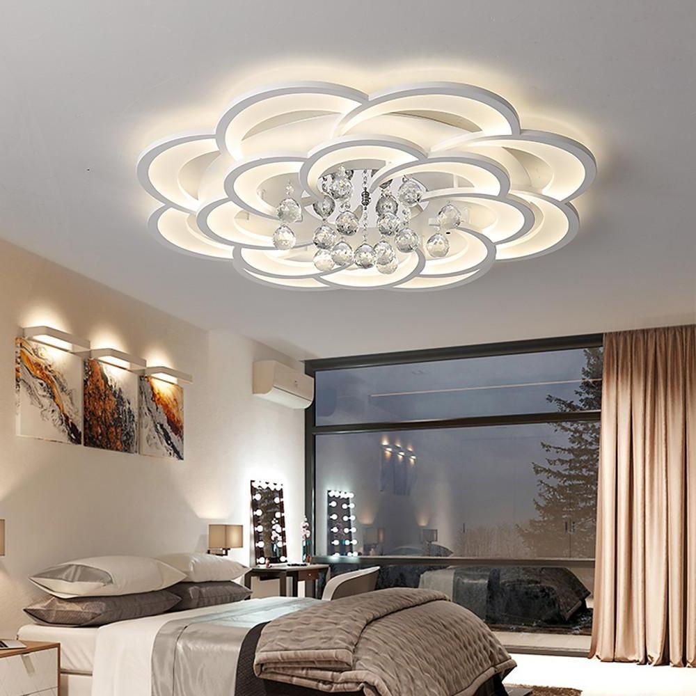 Modern Floral Acrylic LED Flush Mount Ceiling Light with Elegant Crystal Teardrops