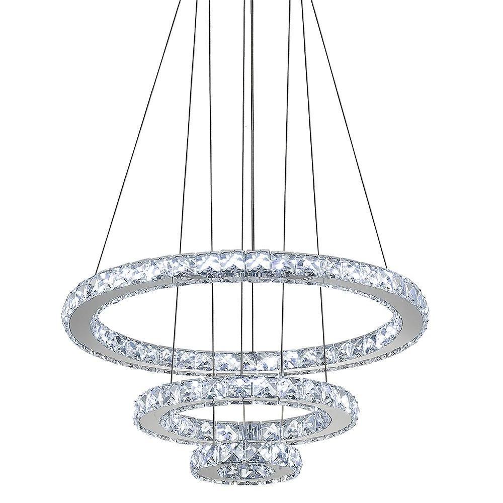 3-Ring Adjustable Circles Tiered Crystal Bling Hanging Modern Chandeliers