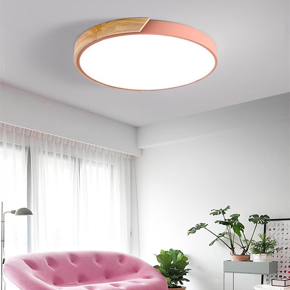 Circular Modern LED Metal Wood Flush Mount Ceiling Light for Living Room