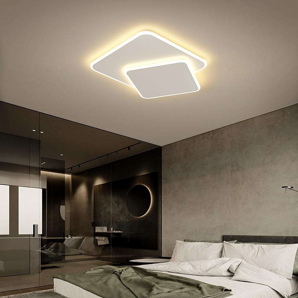 2-Light White Square LED Flush Mount Ceiling Light for Bedroom