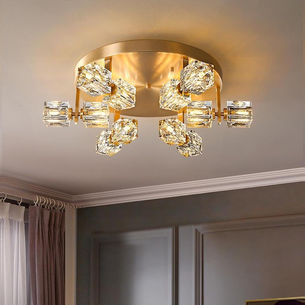 6 Light Unique Crystal Brass Flush Mount Light LED Ceiling Light