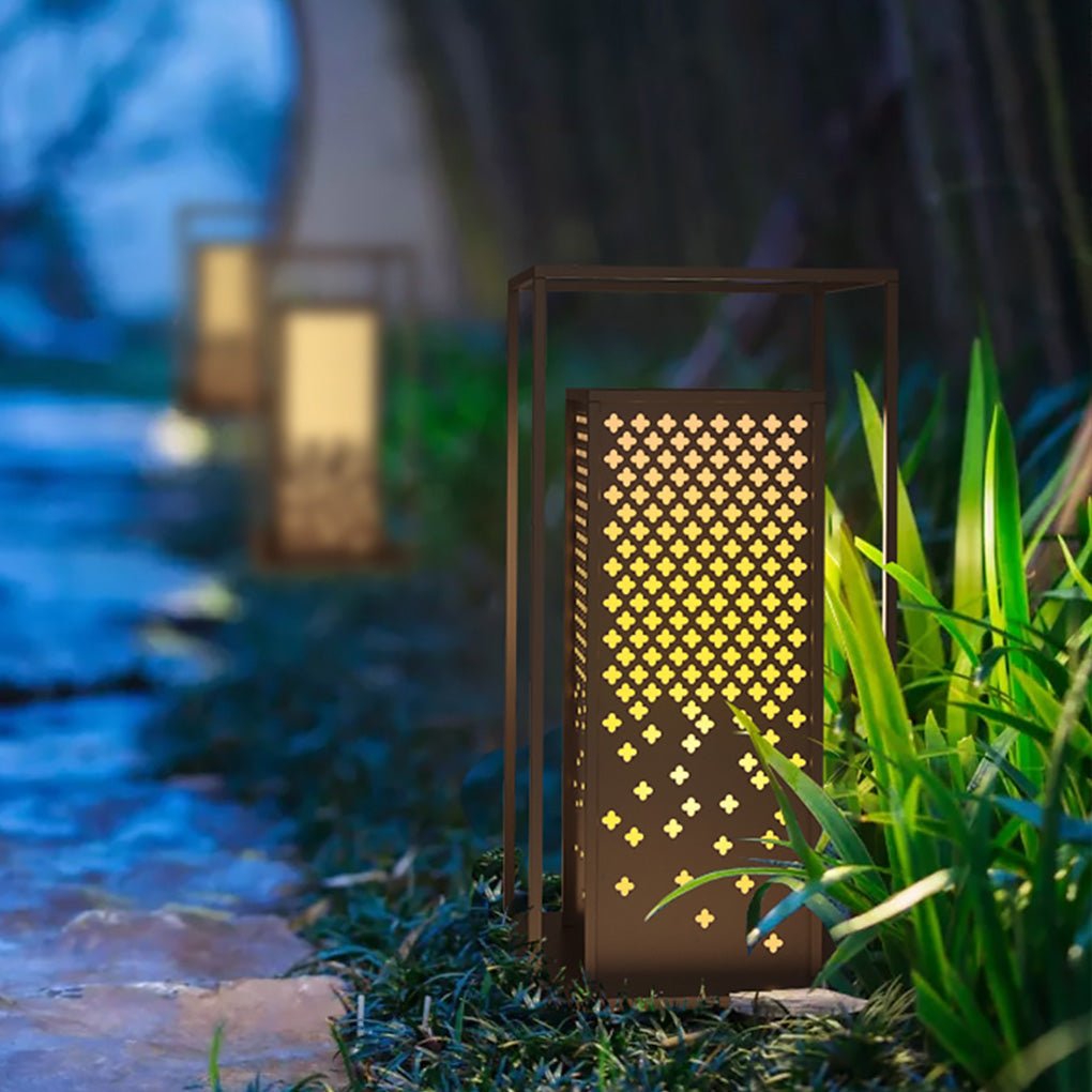 Flowers Pattern Hollow Waterproof Brown Retro Outdoor Light Garden Lamp