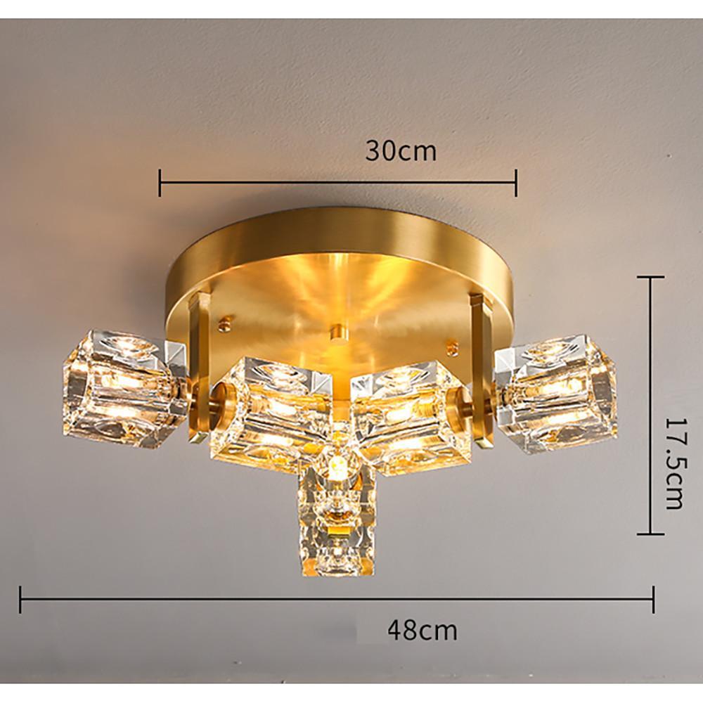 6 Light Unique Crystal Brass Flush Mount Light LED Ceiling Light