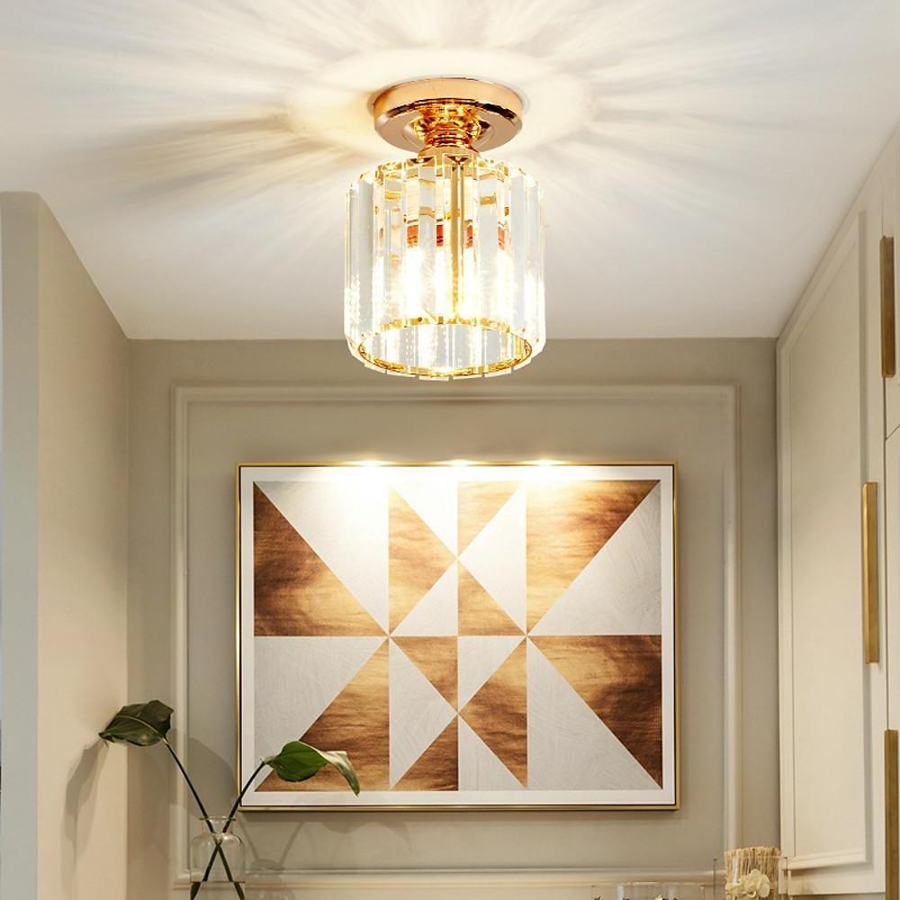 Modern Crystal Metal Industrial LED Flush Mount Ceiling Light for Hallway Entryway