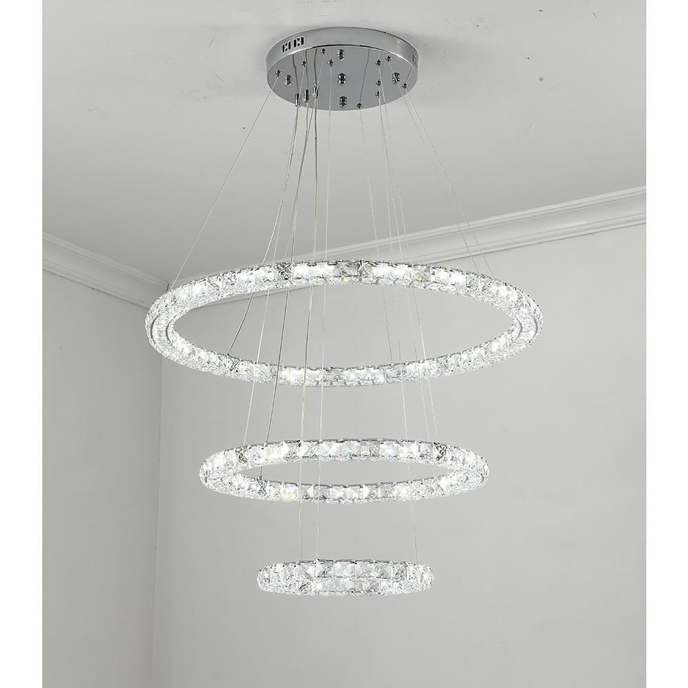 3/4-Light LED Tiered Chandelier LED Crystal Ring Hanging Pendant Light