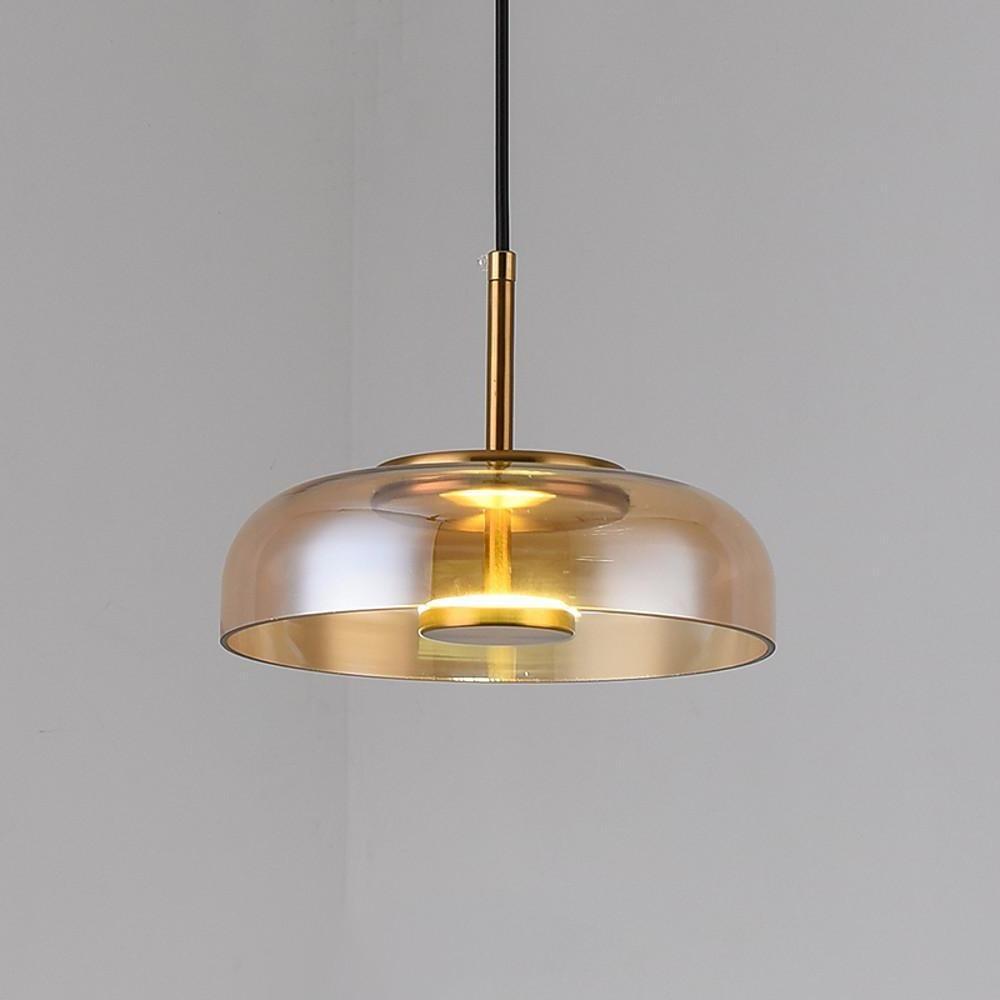 Circular Electroplated Metal Glass LED Modern Pendant Light Hanging Lamp