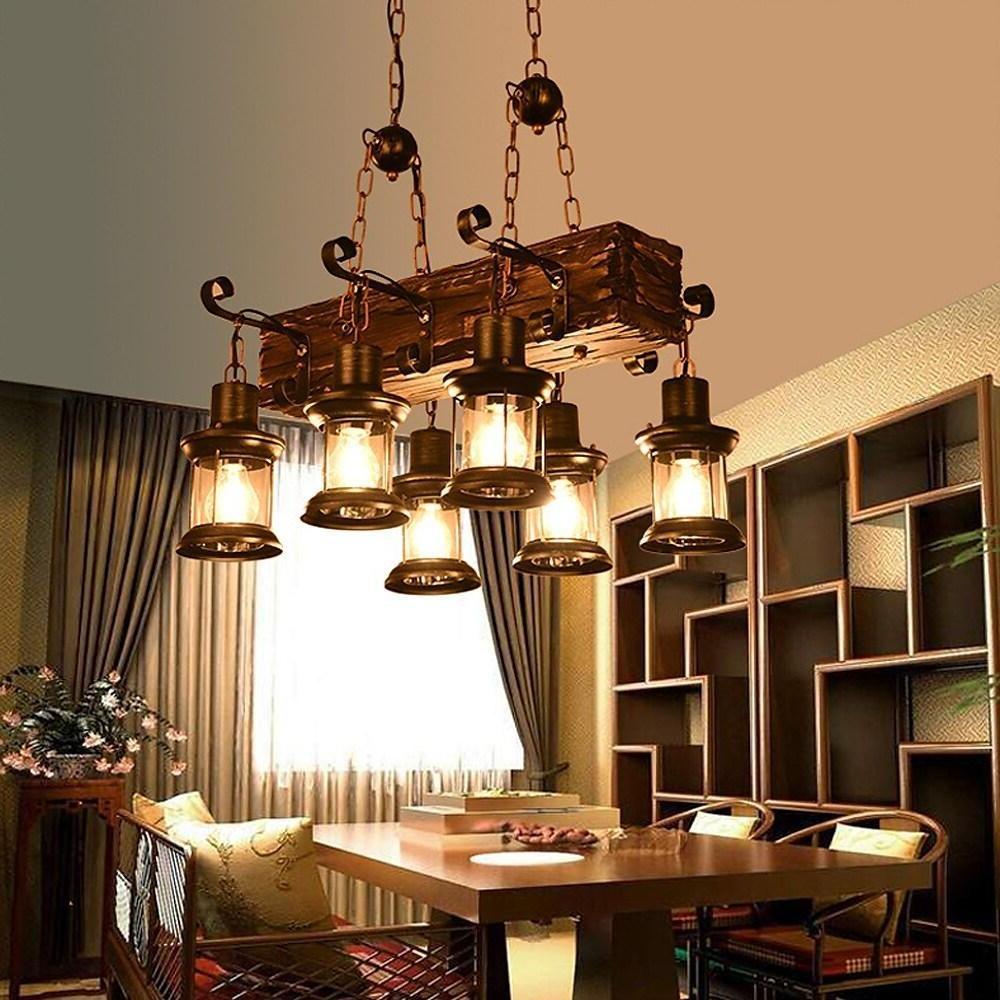 6 Lantern Farmhouse Chandelier Wood Chandeliers Ceiling Light