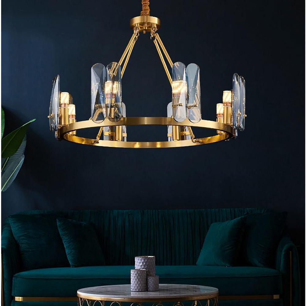 8-light LED Circular Glass Copper Nordic Chandelier Pendant Lighting