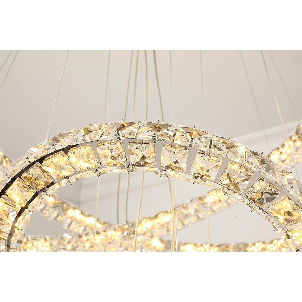 3/4-Light LED Tiered Chandelier LED Crystal Ring Hanging Pendant Light