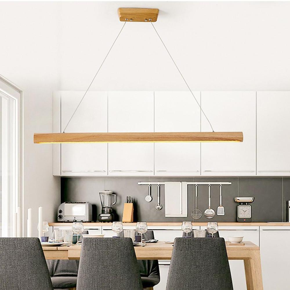 Wood Strip Design LED Modern Kitchen Pendant Lighting Chandeliers