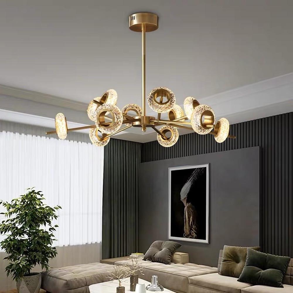 Modern Brass LED Chandelier with Ring Crystal Shades