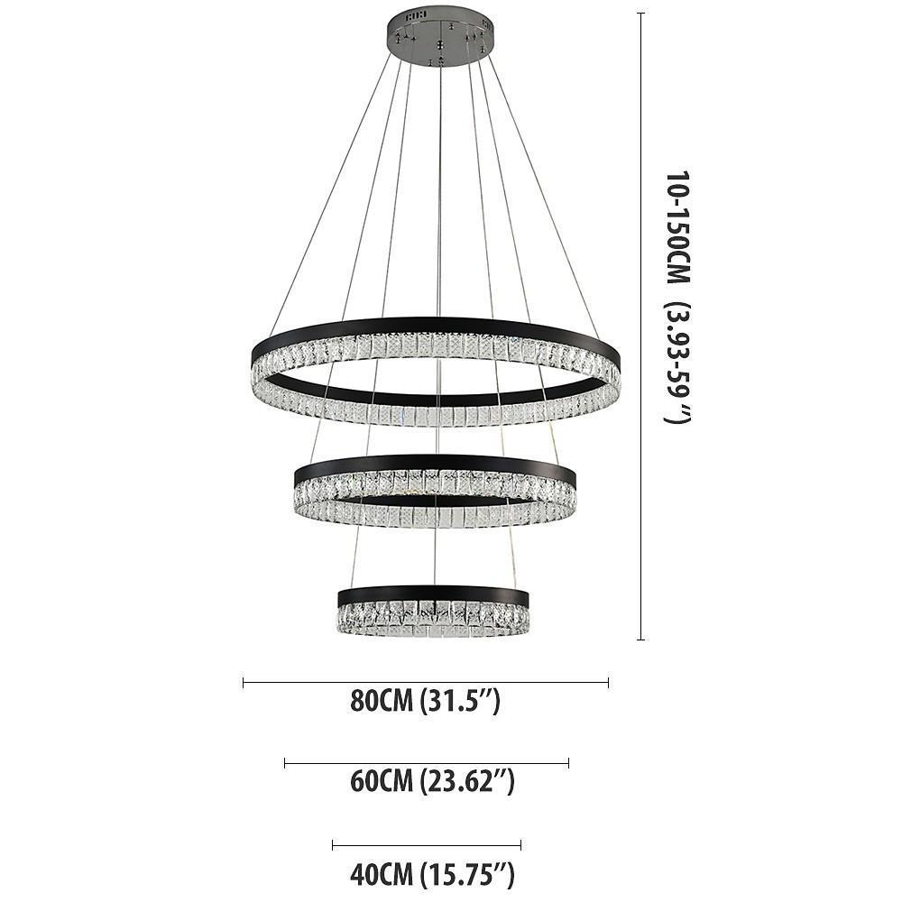 3 Tiered Circles LED Crystal Modern Chandeliers Pendant Light Hanging Lamp