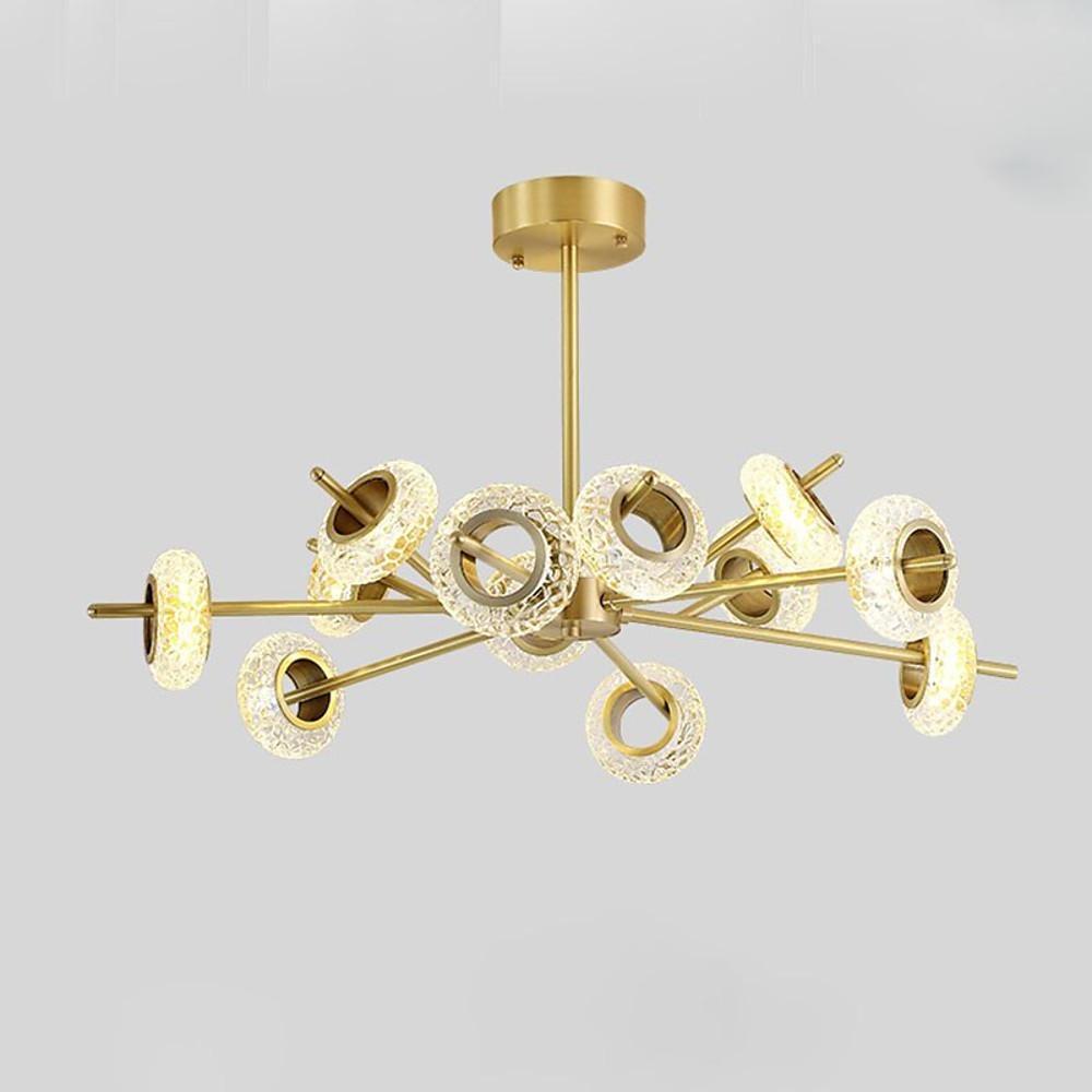 Modern Brass LED Chandelier with Ring Crystal Shades