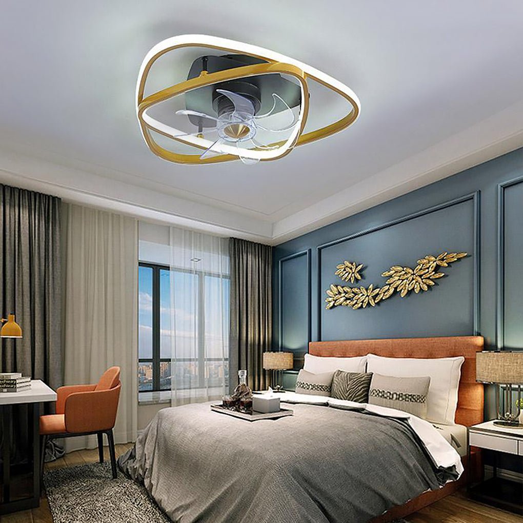 Gold Flush Mount Industrial Ceiling Fans with Remote and LED Lights